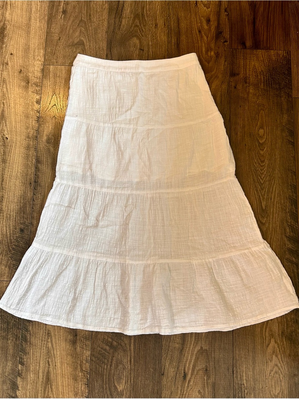 Classic White Cotton Tiered Midi Skirt